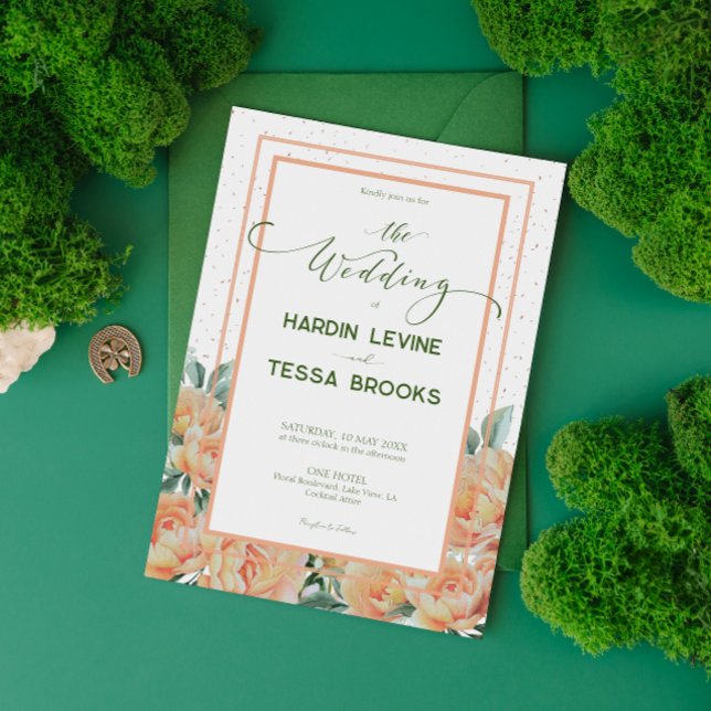 Invitación a la boda floral simple Peach Green (Subido por el creador)