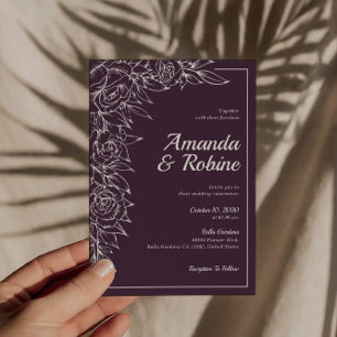 Invitación a la boda floral simple púrpura y blanc