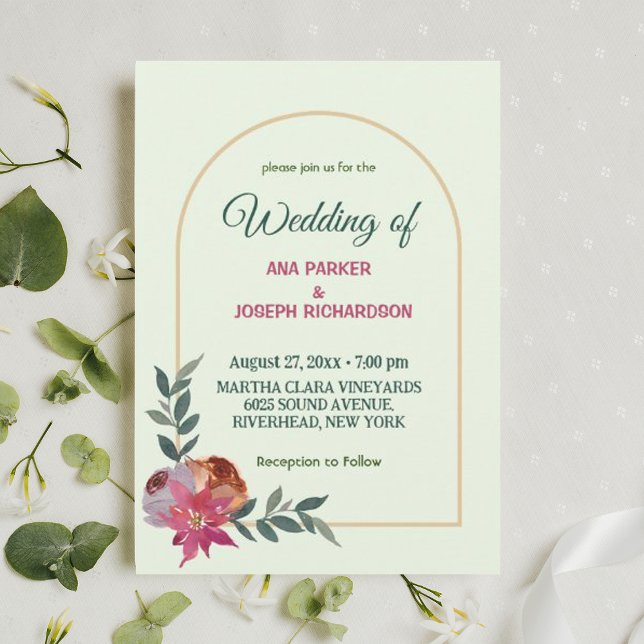 Invitación a la boda floral simple rosa y naranja (Subido por el creador)