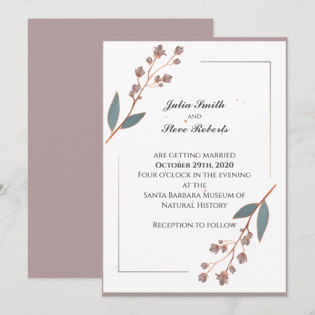 Invitación a la boda floral simple y elegante (Anverso / Reverso)