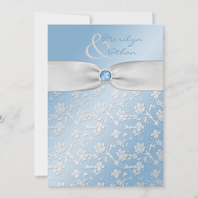 Invitación a la boda floral Sky Blue y Silver (Anverso)
