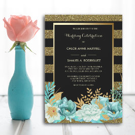 Invitación a la boda floral Sparkle Stripe Gold Mi