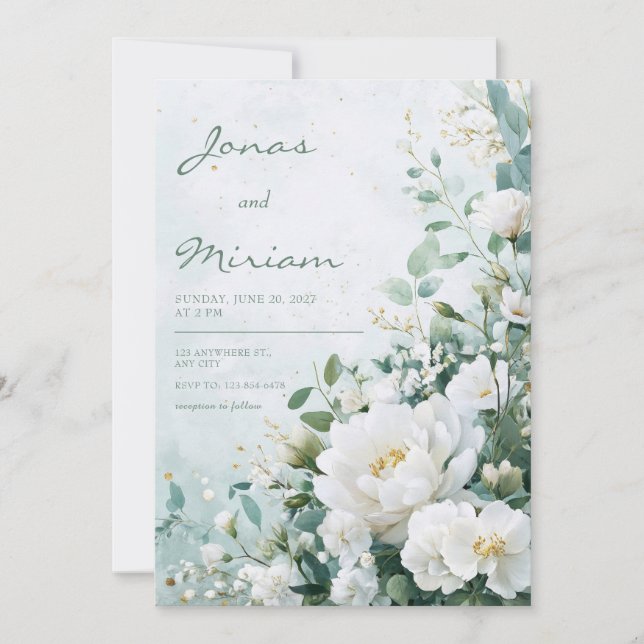 Invitación a la boda floral suave de la peonía bla (Anverso)