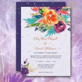 Invitación a la boda floral Tangerina Azul Moderna