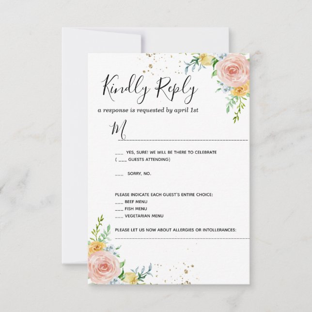 Invitación a la boda floral Tarjeta RSVP dorada du (Anverso)
