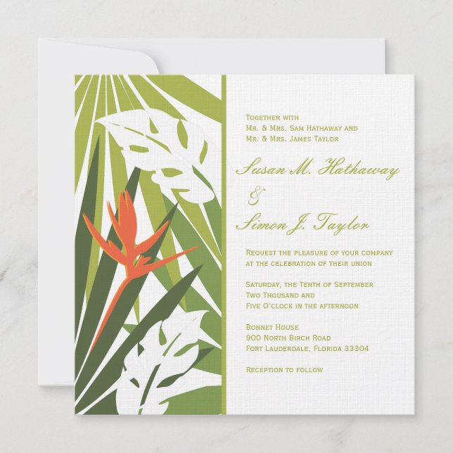 Invitación a la boda floral tropical - Naranja ver (Anverso)
