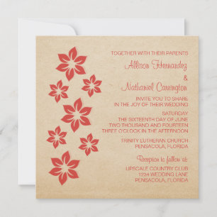 Invitación a la boda floral tropical roja