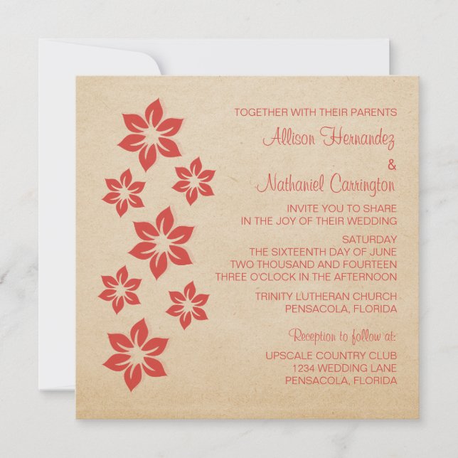 Invitación a la boda floral tropical roja (Anverso)