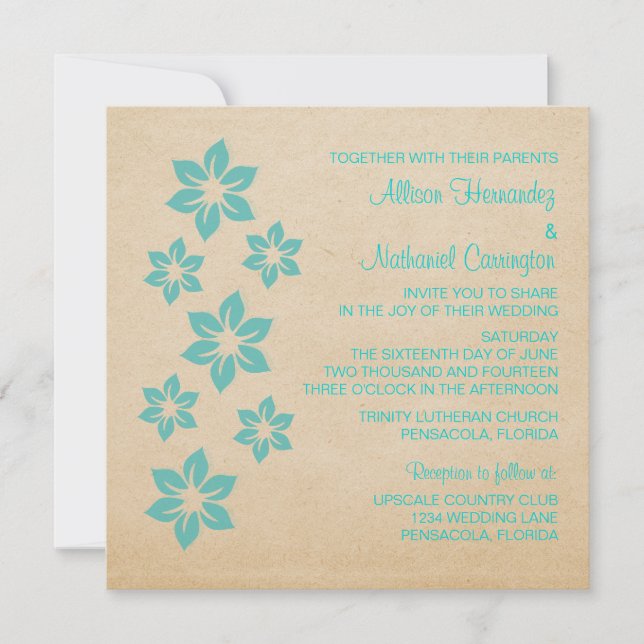Invitación a la boda floral tropical turquesa (Anverso)