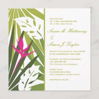 Invitación a la Boda Floral Tropical - Verde y Pin