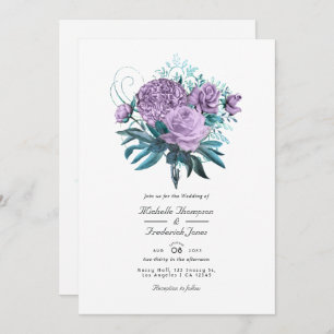 Invitación a la boda floral turquesa y lavanda