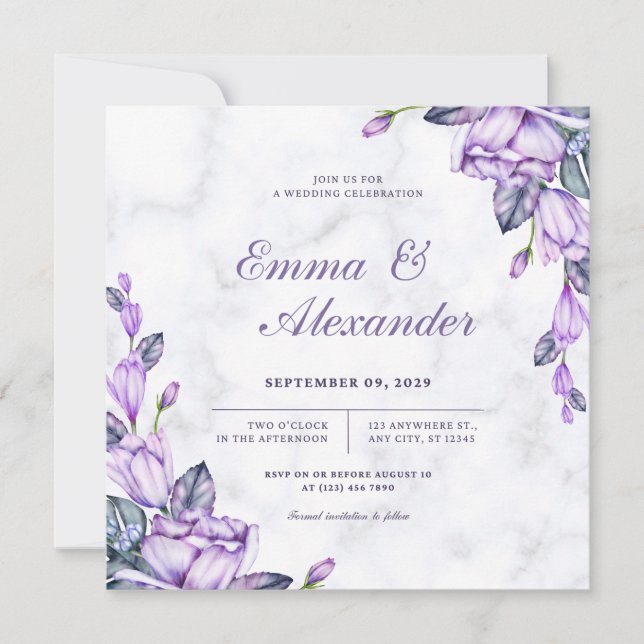 Invitación a la boda floral única (Anverso)