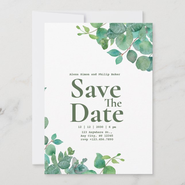 Invitación a la boda floral verde (Anverso)