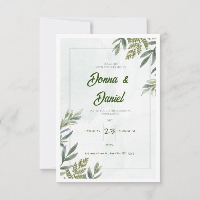 Invitación a la boda floral verde (Anverso)