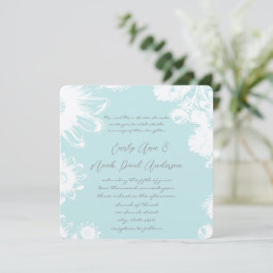 Invitación a la boda floral Verde azulada de vinta