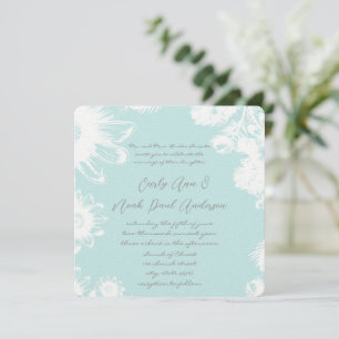 Invitación a la boda floral Verde azulada de vinta