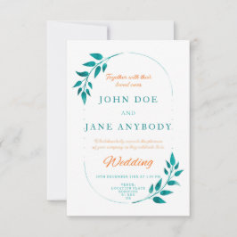 Invitación a la boda floral verde azulada y Naranj