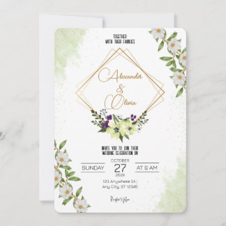 Invitación a la boda floral verde blanca