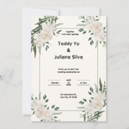Invitación a la boda floral verde crema