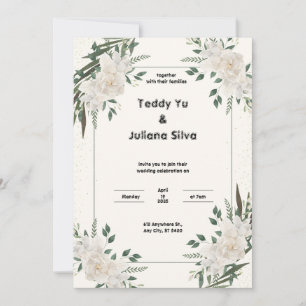 Invitación a la boda floral verde crema