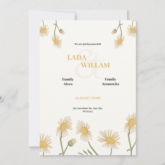 Invitación a la boda floral verde crema y amarilla (Anverso)