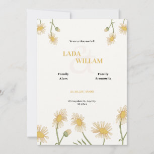 Invitación a la boda floral verde crema y amarilla