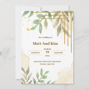 Invitación a la boda floral verde de oro