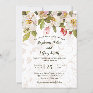Invitación a la boda floral verde oliva rosa magno