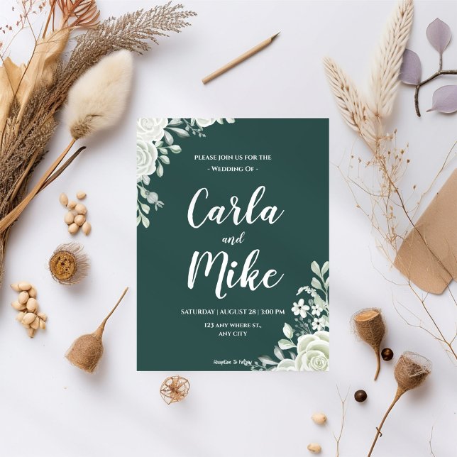 Invitación a la boda floral verde oscuro (Subido por el creador)