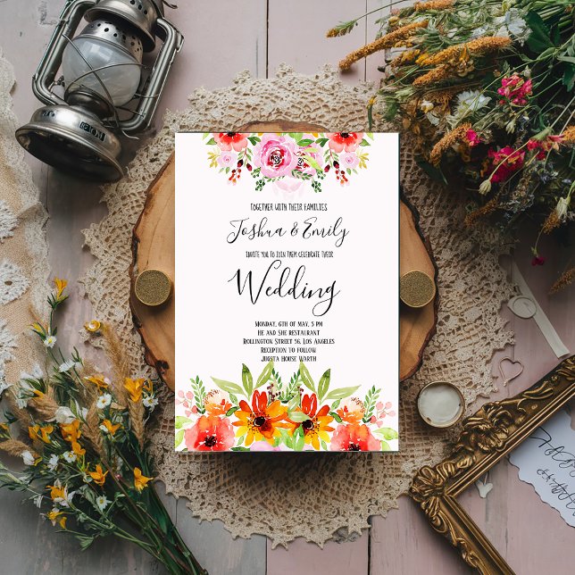 Invitación a la boda floral verde rosa (Subido por el creador)