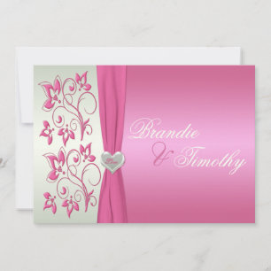 Invitación a la boda floral verde rosa y pálida