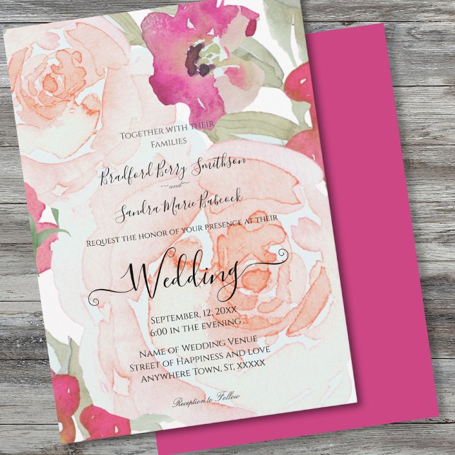 Invitación a la boda floral verde rosa y sabia (Subido por el creador)