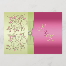 Invitación a la boda floral verde rosada en monogr
