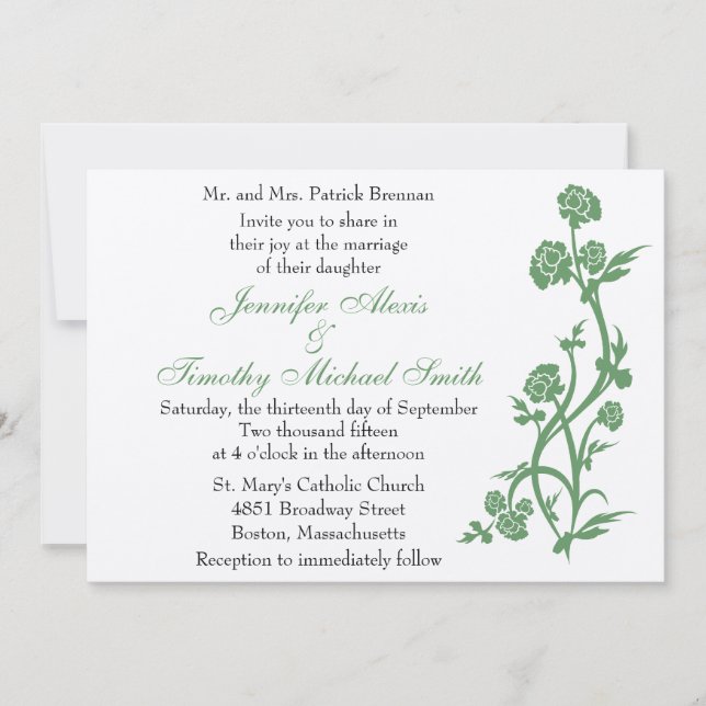 Invitación a la boda floral verde sabia de 5x7 (Anverso)