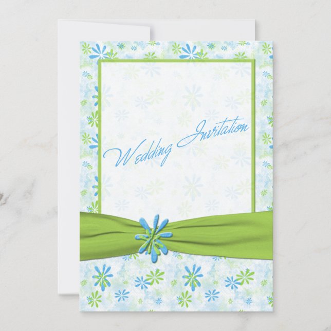 Invitación a la boda floral verde y azul Lime (Anverso)