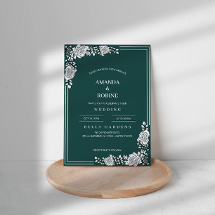 Invitación a la boda floral verde y blanca