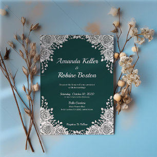Invitación a la boda floral verde y blanca