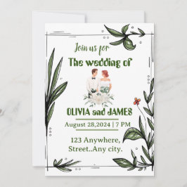 Invitación a la boda floral verde y blanca