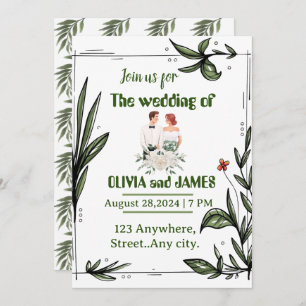 Invitación a la boda floral verde y blanca