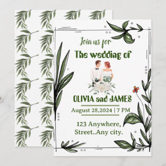 Invitación a la boda floral verde y blanca