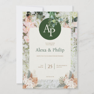 Invitación a la boda floral verde y de color