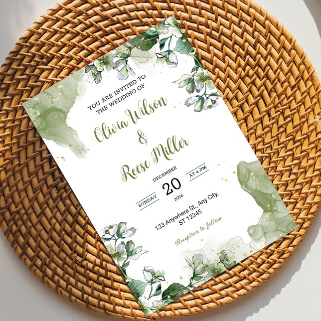 Invitación a la Boda Floral Verde y Oro (Subido por el creador)