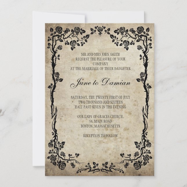Invitación a la boda floral vintage (Anverso)