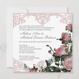 Invitación a la boda floral - Vintage Rosa de Trel