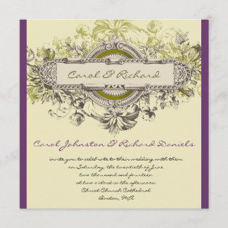 Invitación a la Boda Floral Vintage Verde Púrpura