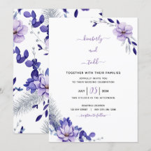Invitación a la boda floral Violet Lavender y Silv