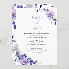 Invitación a la boda floral Violet Lavender y Silv