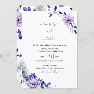 Invitación a la boda floral Violet Lavender y Silv