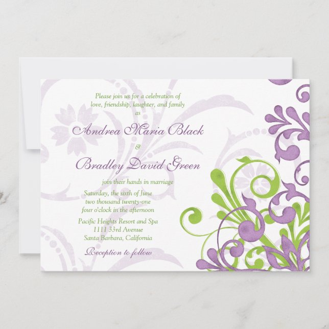 Invitación a la Boda Floral Violeta Púrpura Lime V (Anverso)