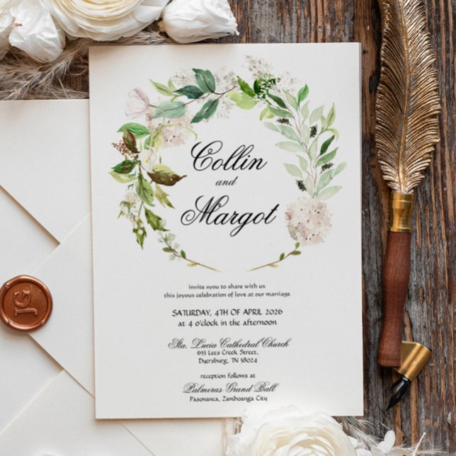 Invitación a la boda floral Wreath White Lilies (Subido por el creador)
